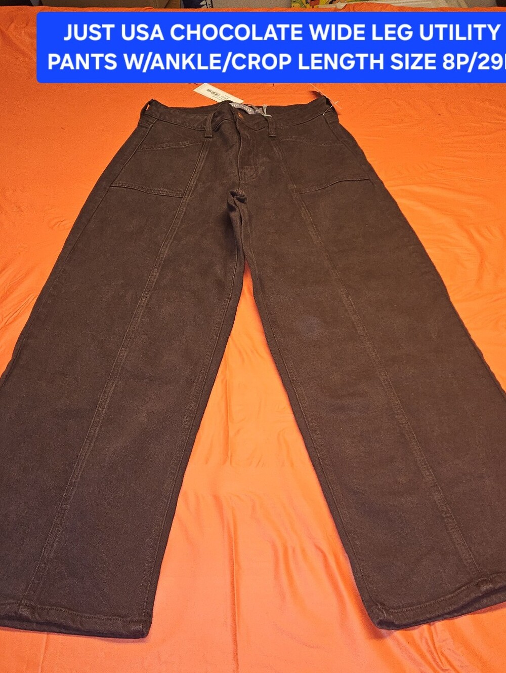 JUST USA Chocolate Wide-Leg Front Seamed Utility Pants-Ankle Length NWT Size 8P